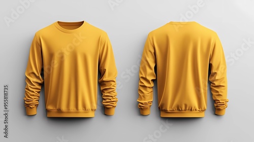 modern yellow long sleeve t-shirt slimfit mockup with front and back views isolated clean white background photo