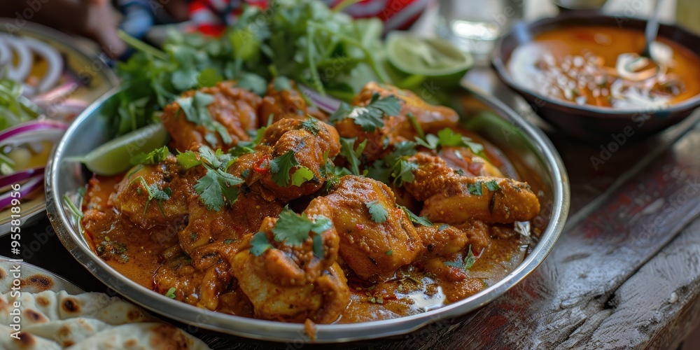Chicken Karahi with Roti and Fresh Green Salad A Must Have Meal in Northern Pakistan Chicken Karahi with Roti and Fresh Green Salad A Must Have Meal in Northern Pakistan