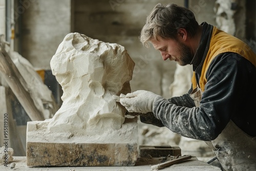 Sculpting a Masterpiece: A Stone Carver at Work