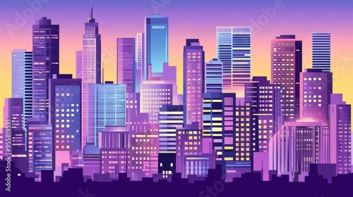 Modern Cityscape with Skyscrapers and Urban Elements