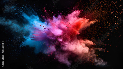 explosion of space, Colorful powder explosion on black background. Colored cloud. Colorful dust explode.
