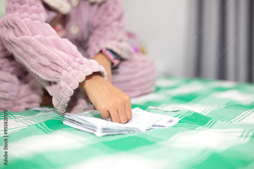 Children making handmade items at home