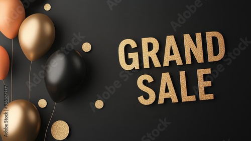 Celebrate with vibrant balloons and striking text for a grand sale. Perfect for promotional materials and event advertisements.