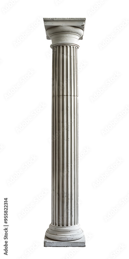 A Single Fluted Stone Column Isolated on a White Background A Single Fluted Stone Column Isolated on a White Background