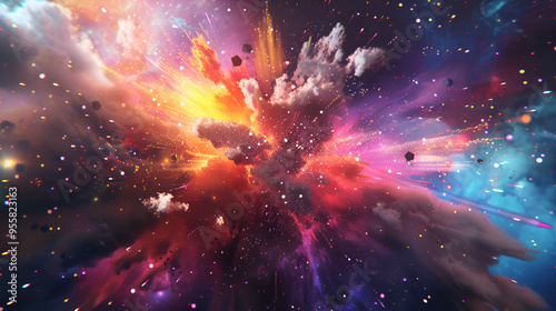 nebula, Colorful powder explosion on black background, Colorful dust explode, Paint Holi.