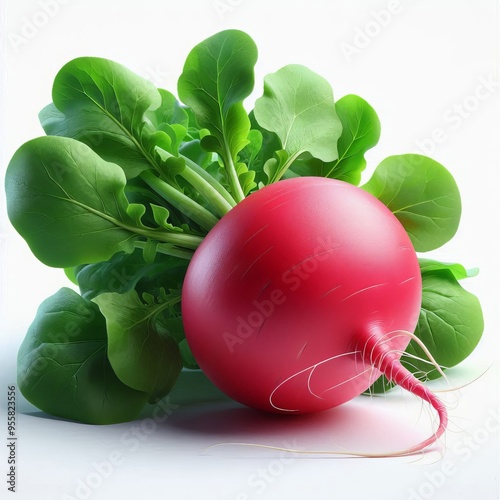 Fresh radish on a white background, highlighting the red radish in a healthy, organic arrangement photo