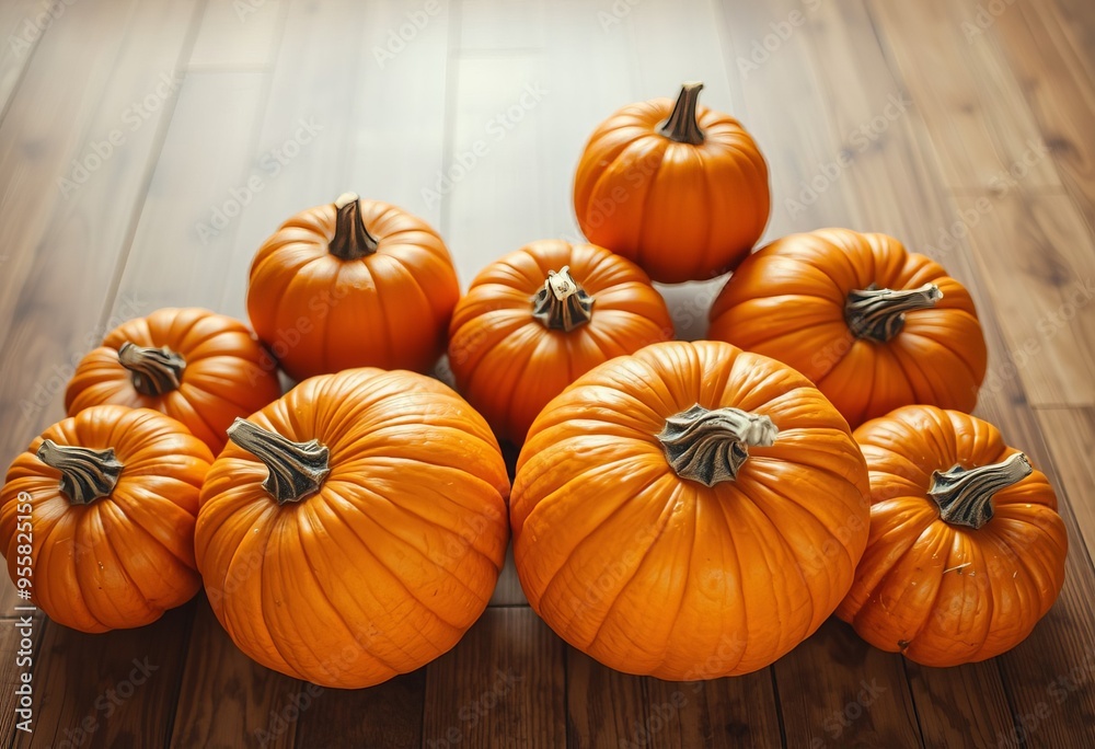 Pumpkins and gourds scattered on the grass in an autumn harvest setting Pumpkins and gourds scattered on the grass in an autumn harvest setting