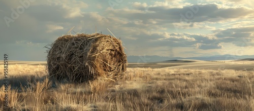 A Large Bale Of Hay Located In The Field It Grew In