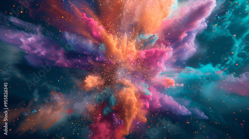 abstract background with space, Colorful powder explosion on black background, Colored cloud, Colorful dust explode, Paint Holi.