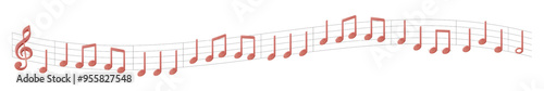 Merry Christmas song notation. Wavy line of notes flowing. Jazz orchestra, violin and piano or vocal song concert. Music element isolated. Treble and bass clef, note, classical keys for melody sheet