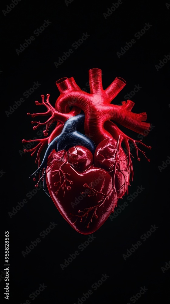 A detailed illustration of an anatomical heart with vibrant colors, showcasing the complexity of the human circulatory system.