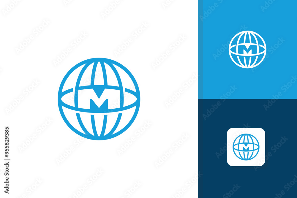 globe logo with initial letter m icon vector template globe logo with initial letter m icon vector template