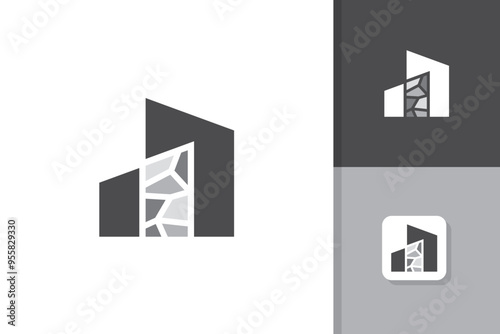 modern stone house logo design vector template