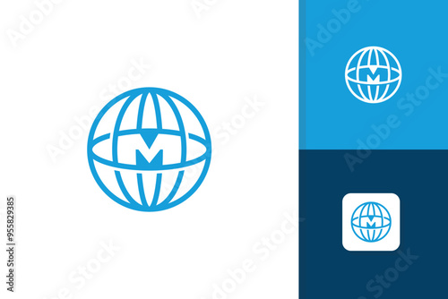 globe logo with initial letter m icon vector template