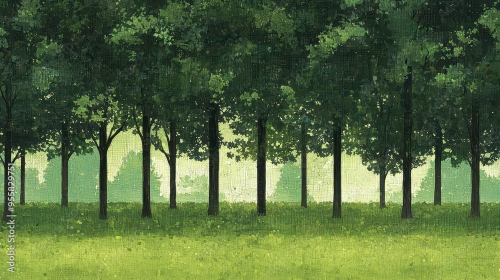 Green Trees and Grass in Summer Landscape Green Trees and Grass in Summer Landscape