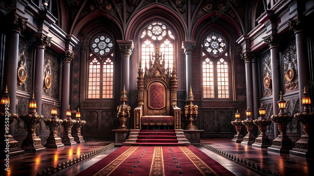 Fototapeta premium majestic throne Room, Golden royal throne,king throne illustration.4k resolution