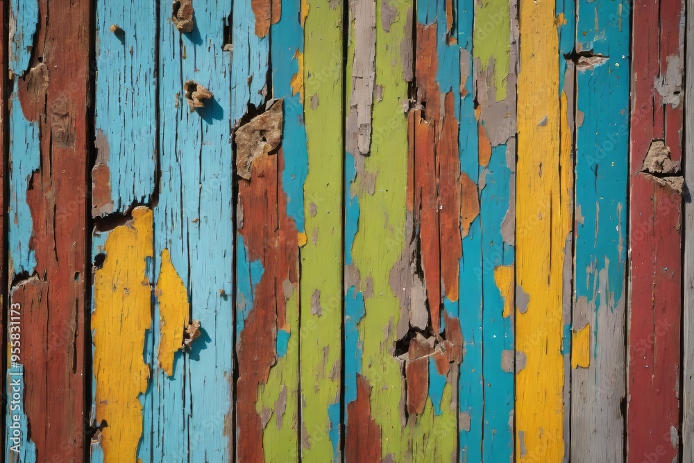 Weathered wooden wall with rough, textured planks and peeling paint, creating a vintage, grunge aesthetic Weathered wooden wall with rough, textured planks and peeling paint, creating a vintage, grunge aesthetic