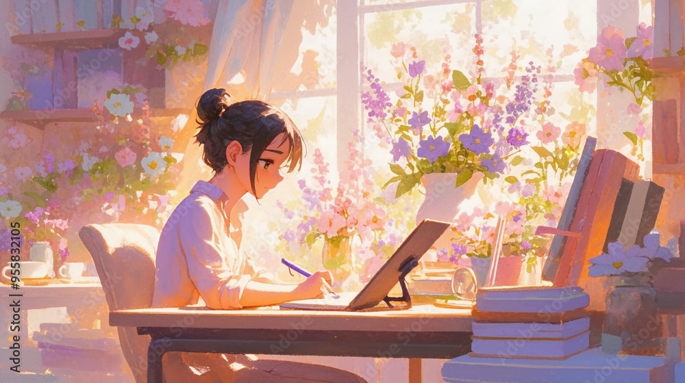 机で勉強する美少女24 机で勉強する美少女24