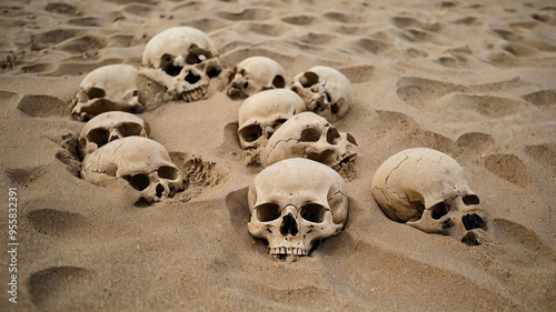 Beautifull scene of Skull shapes on the beach sand in beautifull wheather. photo