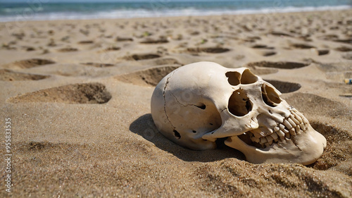 Beautifull scene of Skull shapes on the beach sand in beautifull wheather. photo