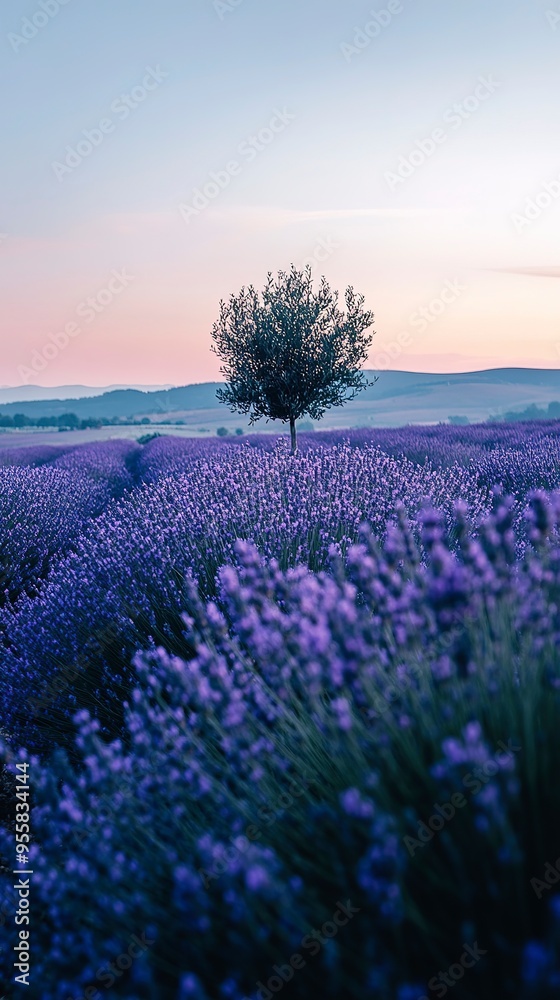 Obraz premium Solitary Lavender Tree at Dawn 