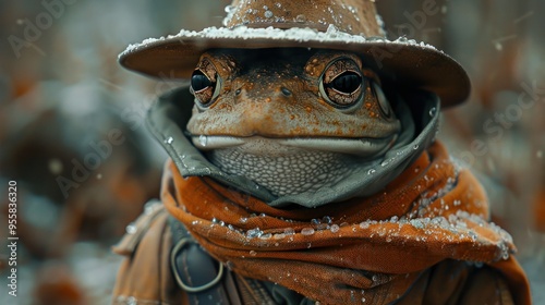 Frog in Western Attire: Vintage Image of Cowboy Frog photo