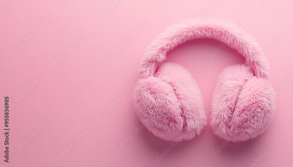 Soft Fluffy Earmuffs on Pink Background with Bright Lighting Soft Fluffy Earmuffs on Pink Background with Bright Lighting