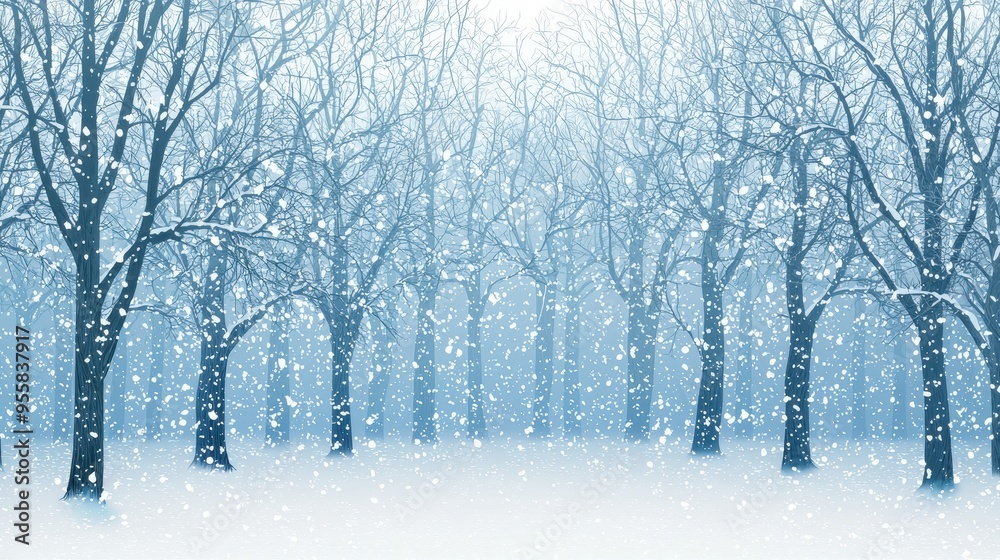 Fototapeta premium Snowy Forest Winter Landscape Blue and White Trees