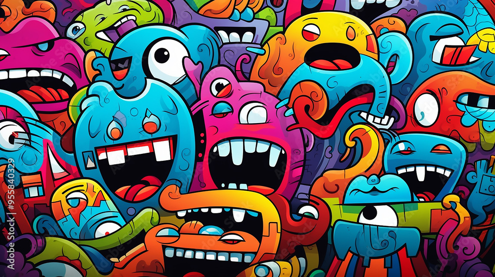 Colorful Abstract Cartoon Characters Pattern Background Colorful Abstract Cartoon Characters Pattern Background