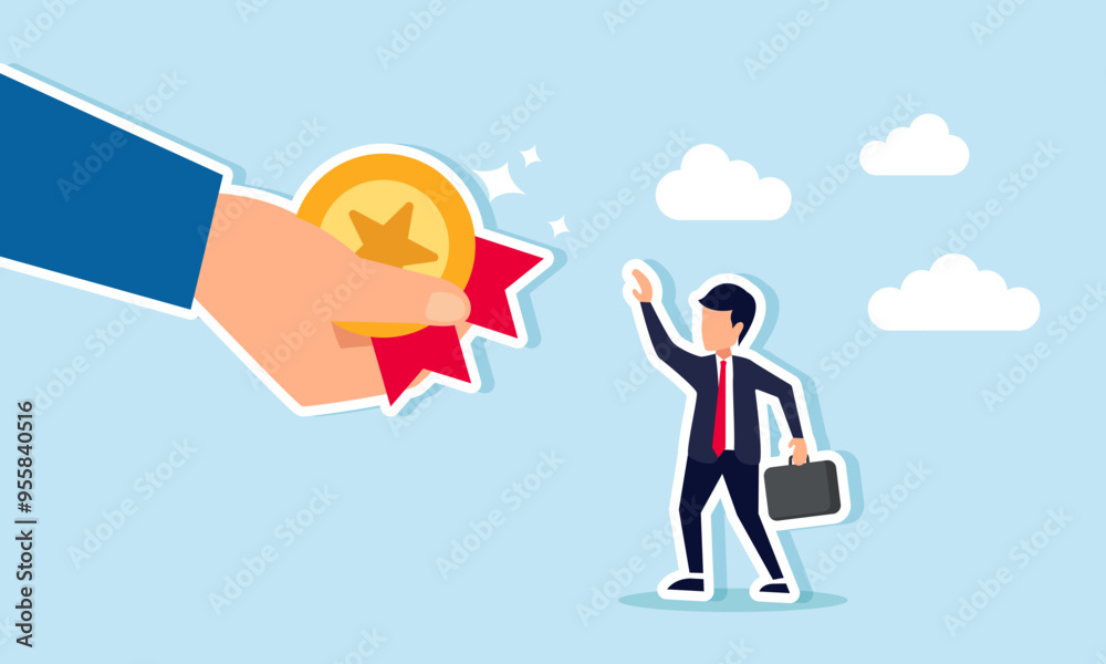 An accomplished businessman receiving a medal as recognition, Illustration concept of Achievement in growing and expanding the business An accomplished businessman receiving a medal as recognition, Illustration concept of Achievement in growing and expanding the business