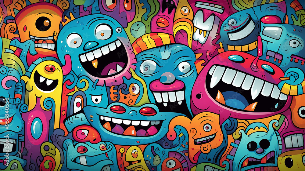Obraz premium Colorful Abstract Cartoon Characters Pattern Background