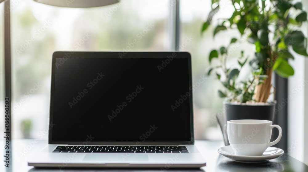 Fototapeta premium Laptop and Coffee Cup on Desk