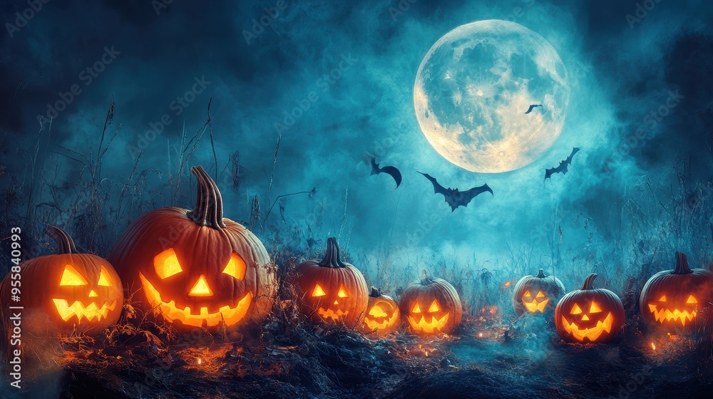 Spooky Halloween Night with Jack-o'-Lanterns