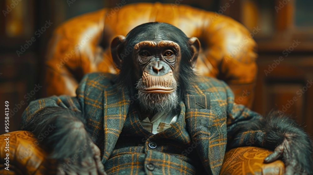 Suited Up Primate in a Seated Pose Suited Up Primate in a Seated Pose