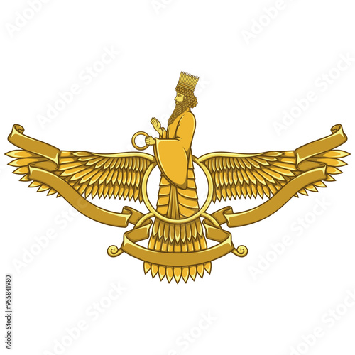 Zoroastrian winged solar disk with ribbon