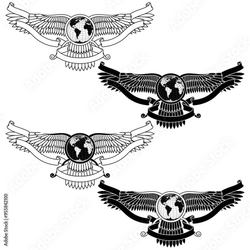 Zoroastrian winged disk with planet and ribbon