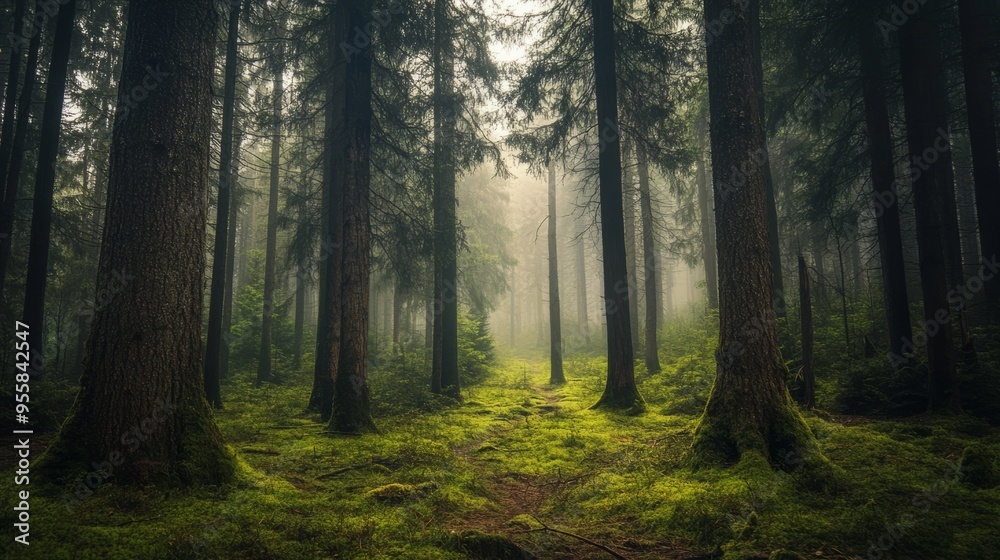 forest, nature, tree, sun, light, landscape, trees, sunlight, green, woods, morning, autumn, fog, path, wood, mist, ray, road, sunbeam, park, misty, leaf, sunrise, rays, sunshine
