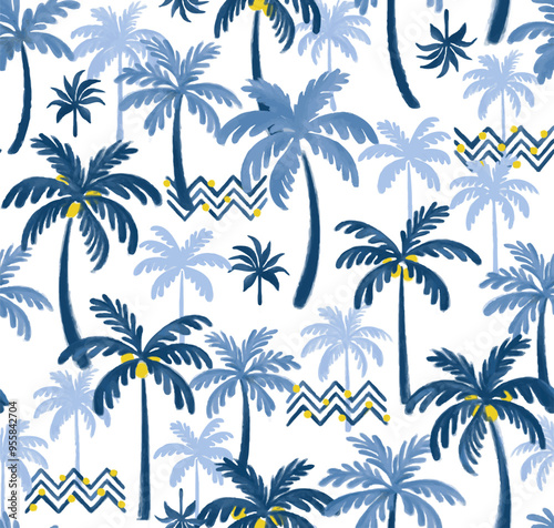 Wallpaper Mural Seamless tropical pattern with palm tree. Design for fashion textiles, fabric, print, graphics, backgrounds and crafts. Torontodigital.ca