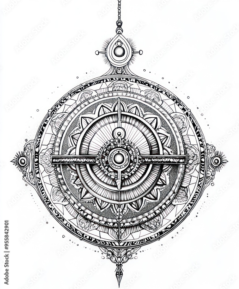 Obraz premium Intricate compass design with detailed patterns and ornamental elements.