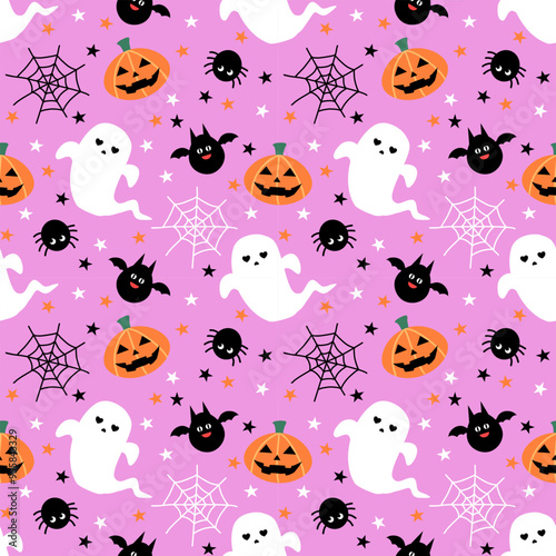 Seamless pattern with hand drawn Halloween. Background for textile, wrapping paper, fashion, illustration.