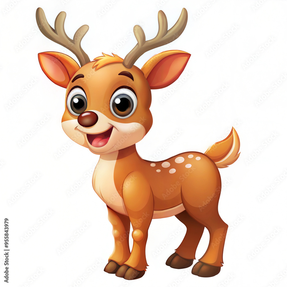 Cheerful cartoon reindeer character with a friendly smile on a white background Cheerful cartoon reindeer character with a friendly smile on a white background