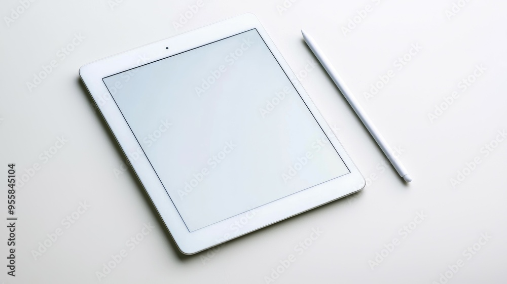 A white tablet with a black pen on top of it A white tablet with a black pen on top of it
