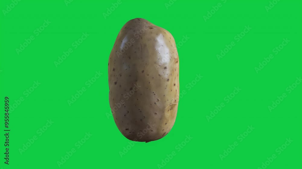 Closeup Potato rotation tuning on green screen background. 3D animation. Closeup Potato rotation tuning on green screen background. 3D animation.