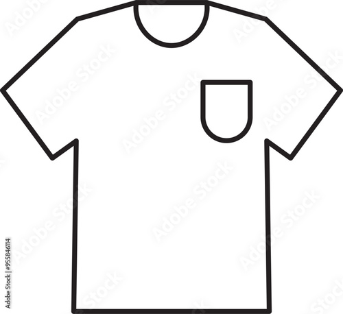 T-shirt With Pocket Simple Minimalist Outline Vector Icon Illustration