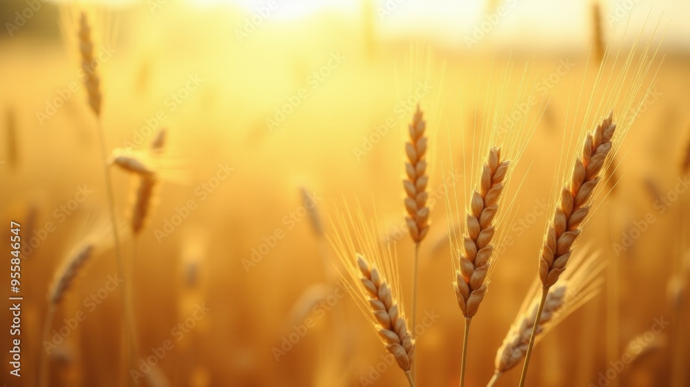 A field of golden wheat with the sun shining on it A field of golden wheat with the sun shining on it