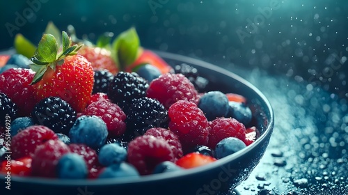 Vibrant Assortment of Fresh Organic Berries on Dark Moody Background