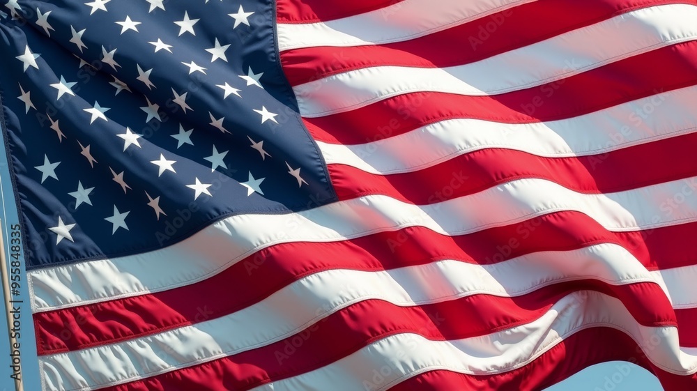 Fototapeta premium The American flag is waving in the wind