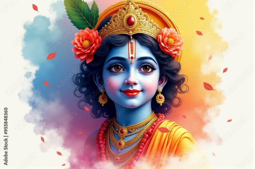A child with a blue face and a yellow crown A child with a blue face and a yellow crown