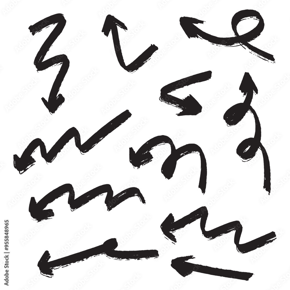The collection of hand drawn arrows. Arrows set on the white background. Vector EPS 10. The collection of hand drawn arrows. Arrows set on the white background. Vector EPS 10.