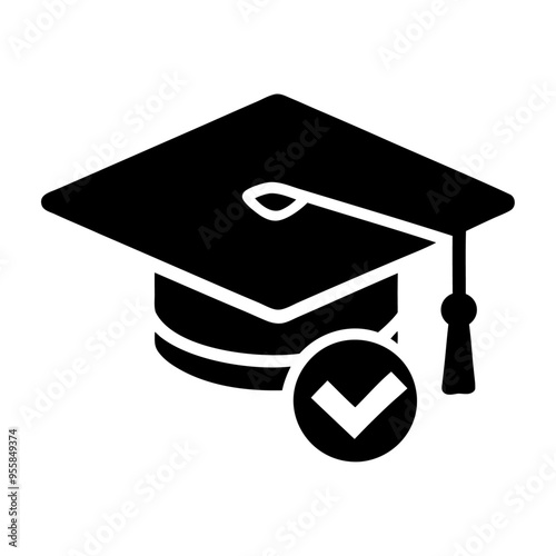 Scholarship cap with checkmark icon and vector illustration design